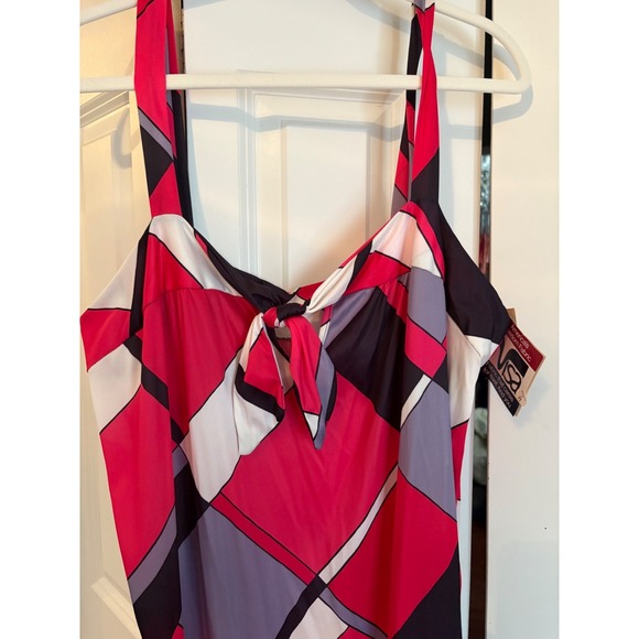 Keyhole NWT Vintage Pink & Black Geometric Plaid Maxi Dress - Picture 2 of 6